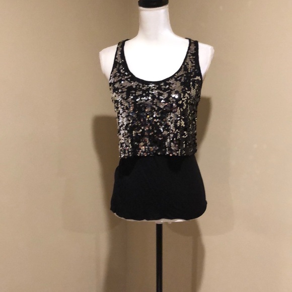 Topia Tops - Women’s S/M black & silver sequined razor back* Topia Tops - Women’s S/M black & silver sequined razor back*